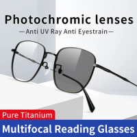 Photochromic Progressive Multifocal Reading glasses Sunglasses Men's Sun Photochromic Lens Titanium Full Frame Readers