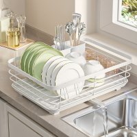 楓林宜居 廚房單層白色碗架子置物架家用抽屜內置收納架水槽多功能碗碟架