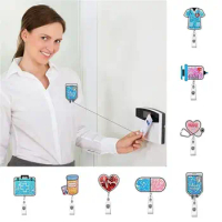 Acrylic Name Card Holder Portable Easy-pull Buckle Retractable Nurse Badge Glitter Nurse ID Card Buckle