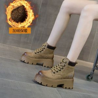 #N/A - 馬丁靴女新款復古機車靴歐美皮面短筒工裝靴英倫風百搭女靴子