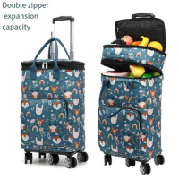 Women Large-Capacity Insulation Shopping Bag Grocery Cart Trolley Portable Folding Trolley Women Travel Trolley Bag Wheeled Bag