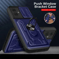 Push Pull Camera Protector Phone Cover For Motorola Moto G14 G14 G 14 14 MotoG14 Card Slot Holder Ring Shockproof Bumper Shell