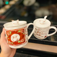 馬克杯/牛奶杯/水杯 日系馬克杯子帶蓋勺好看日式和風可愛貓咪手繪陶瓷水杯早餐牛奶杯【AD6753】