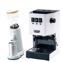 【GAGGIA】CLASSIC專業半自動咖啡機-白色+TIAMO K40R 錐刀磨豆機(HG0195WH+HG1559WH)