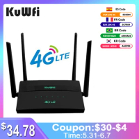 KuWFi 4G Wifi Router Dual Band 750Mbps Wireless Router Sim Card Wifi Router 4Pcs Antenna For House Office Wifi Security Camera