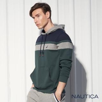 【NAUTICA】撞色拼接連帽長袖T恤(綠色)