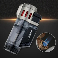 Jobon Compact Cigar Lighter Inflatable Triple Torch Windproof Jet Flame Adjustable Lighters Fuel Visible