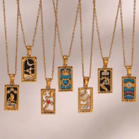 Magician Moon Holy Grail Knight Pendant Necklace Rectangular Tarot Card Pendant Necklace Choker Jewe