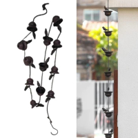 2.4 Meter Rain Chain Black-Bird Rain Chain Water Drain Gutter for Garden Home Roof Downspout Decoration with Hanger