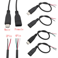 USB Type C Male Female Plug Power Supply Charger Connector 2 Pin 4 Pin USB-C DIY Repair Cable Welding Type Wire 0.3M 1M 2M