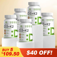 อาหารเสริมวิตามิน D3 & K2 250 ซอฟต์เจลสำหรับผู้ทานมังสวิรัติ |   สูตร 2-in-1 (5000 IU D3 + 100mcg K2