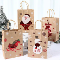 Christmas Kraft Paper Gift Bags Xmas Candy Cookies Gift Tote Bag Christmas Decoration 2023 for Home Navidad Noel New Year 2024
