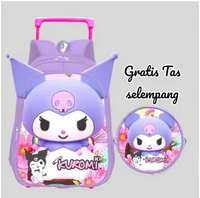Tas sekolah anak PAUD Ransel dorong anak perempuan motif kartun TROLI KRM PAUD UNGU