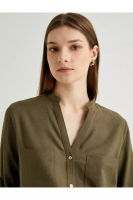 KOTON Linen Blendy High Collar Long Sleeve Shirt Buttoned Standard Cut