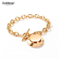ZooMango Fashion Stainless Steel Love Circle Round Tag Charm Bracelets Bohemia Link &amp; Chain Bracelet For Women Girls ZB17095