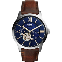 FOSSIL Townsman 爵士小鏤空機械錶 520送禮首選-藍x咖啡/44mm ME3110