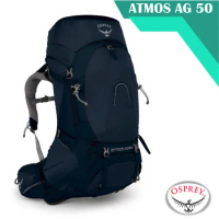 【美國 OSPREY】Atmos AG 50 專輕量登山背包M(可拆卸頂袋+水袋隔間+緊急哨+登山杖扣)_團結藍 R