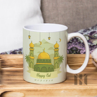 Mug Gelas Selamat Idul Fitri edisi Ramadan Hijau Custom Nama V3