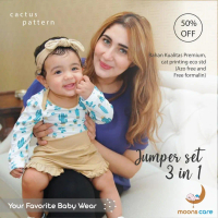 Moons Care Set Jumper 3 IN 1 PREMIUM - Jumper + Celana + bandana Motif Lucu Bayi Parsel