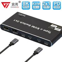 Type-C Thunderbolt 3 4 USB C KVM Switch 4K 144Hz USB 2.0 KVM Switch USB 8K 60Hz HDMI DP USB KVM Switcher for Macbook Laptop