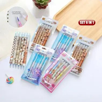 OEM SK-A68 Pulpen Set 6IN1 0.5MM Tinta Bisa di Hapus Motif Karakter Lucu / Eraseble Pen Set Cetek Ce