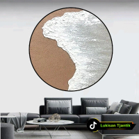 Lukisan Abstrak Modern Ombak Putih Teksture Bulat - Dekorasi Rumah Hiasan Dinding