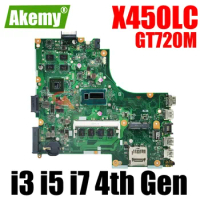 AKEMY Laptop Motherboard I3 I5 I7 CPU 4G RAM GT720M For Asus X450LC F450LC D450LC K450LC P450LC X450LA X450LB Y481L Mainboard