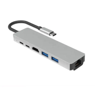 High Quality 6in1 USB C Hub Adapter USB 3.0 HUB with HD-MI TF Card RJ45 Ethernet Gigabit Lan Port C 