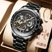AILANG New Mens Mechanical Watch Top Brand Luxury Stainless Steel Strap Waterproof Luminous Fashion Skeleton Watch for Men
