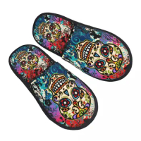 Mexican Day Of The Dead Sugar Skull House Slippers Women Soft Memory Foam Shoes Halloween Cozy Warm Anti-skid Sole Slipper
