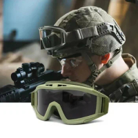 3 Lens Tactical Airsoft Paintball Goggles Windproof Anti Fog CS Wargame Shooting Protection Glasses Fits for Military Helmet