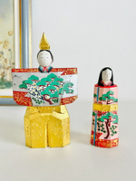 日本中古  大矢由造 一刀雕 立雛 木雕彩繪 雛人形 奈良