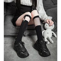 New Gothic Vintage Cotton Socks Black Punk Streetwear Girls Uniform Thin Leg Ring Socks Clip Buckle Fashion JK Long Socks