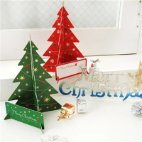 Creative Christmas Tree Greeting Card Exquisite Hollowed Out Xmas Decor Winter Gift Wishing Cards DIY Blessing Words Supplies