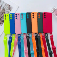Crossbody Necklace Strap Lanyard Soft Case For Samsung Galaxy S23 S22 Ultra S21 Plus S20 FE A72 A52 A32 A22 Candy Color Cover