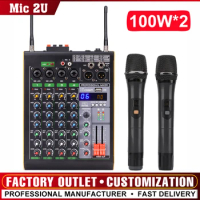 Wireless Karaoke Microphone bluetooth With 4 Channel Sound Mixer 16DSP Speaker System with 2*100w power Audio amplifier