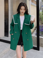綠色西裝外套女春秋海軍領上衣設計高級感小眾流行