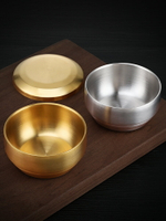 韓式餐具食品級304不銹鋼碗雙層帶蓋飯碗家用防燙金色湯碗泡面碗