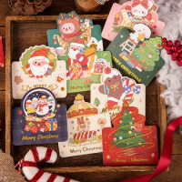10Pcs Bronzing Christmas Greeting Cards Cartoon Santa Claus Snowman Gift Cards Xmas Blessing Greeting Cards New Year 2024
