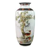 Chinese Porcelain Pastel Pine Deer Pattern Old Vase