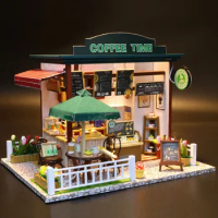 Coffee Shop Doll House Mini Doll House DIY Small House Kit Production Room Princess Toys, Home Bedroom Decoration with Furniture