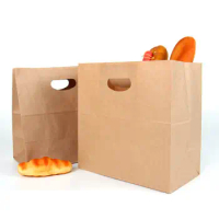high quality low price die cut paper bag grease proof kraft paper bag for fast food take away