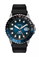 Fossil Fossil Men's Fossil Blue Gmt Analog Watch ( FS6049 ) - Quartz, Silver Case, Round Dial, 24 MM Black Silicone Band