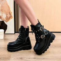 2023 Goth Platform Ankle Chelsea Boots Women New Rock Emo Chunky Grunge Wedges Motorcyccle Shoes Big