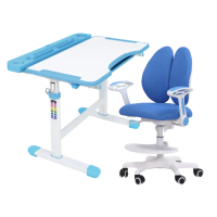 【E-home】藍色JOCO喬可兒童成長桌椅組-贈燈及書架(兒童書桌 升降桌 書桌)