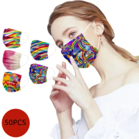 Rainbow Disposable Face Mask Disposable Mask For Women Adult Print Face Masks Three Layer Halloween Tapabocas Desechable Navidad