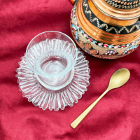土耳其紅茶杯迷你玻璃郁金香造型透明熱飲杯小容量150ml一杯一碟
