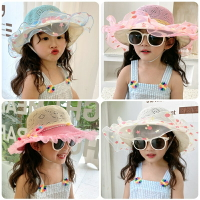 兒童帽子女夏防曬公主沙灘帽出游遮陽帽女童草帽太陽帽寶寶漁夫帽