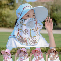 Women Tea Picking Hat Sun Shielding Face And Neck Protection Shawl Outdoor Sunshade UV Protection Breathable Mesh Sunscreen Hat