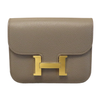 【二手名牌BRAND OFF】HERMES 愛馬仕 錫器灰 Epsom皮革 Constance Slim 扣式短夾 Z刻